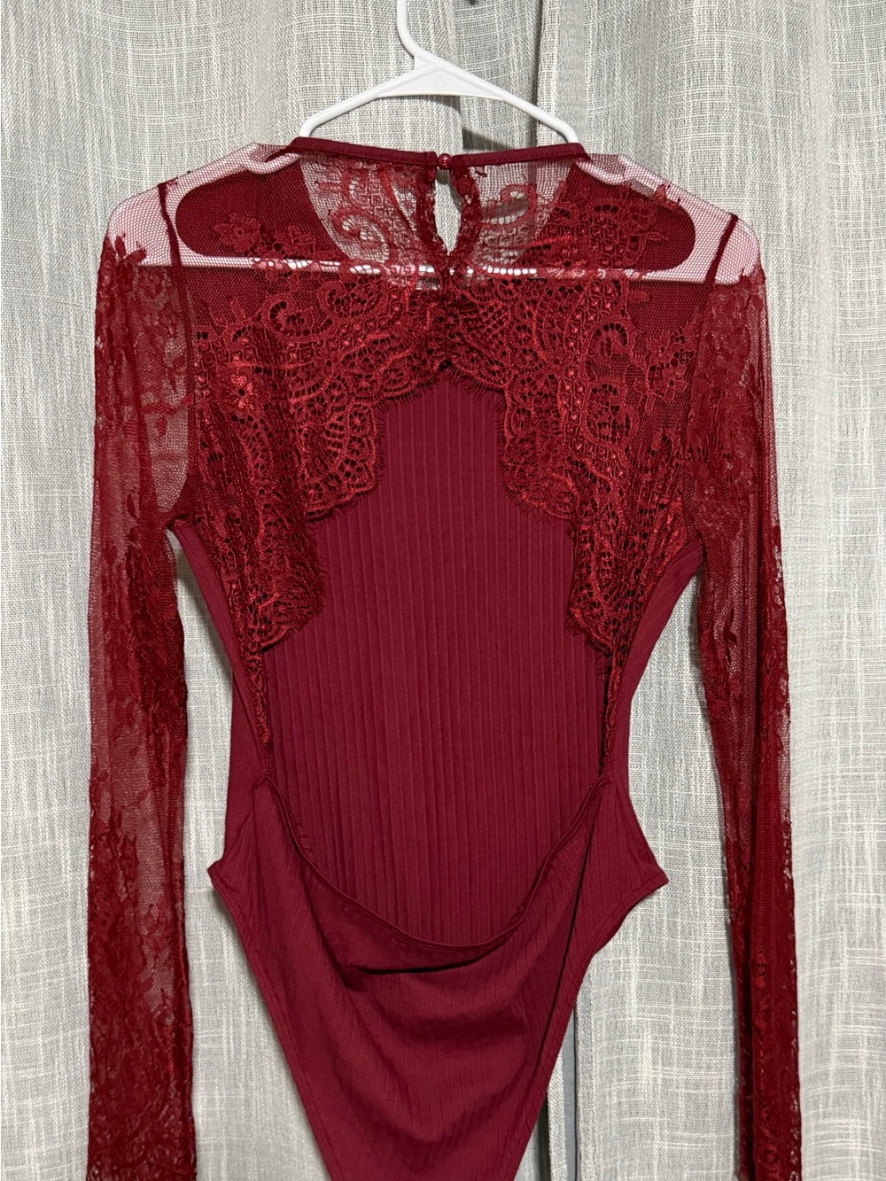 Burgundy Bodysuit With Lace Out Back Size Large - Picture 2 of 3